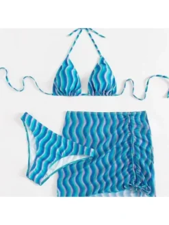Ripple Ruched Backless Bikinis 3-piece Set -Bambam Clothing Shop P 20240614175232682 601
