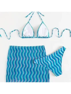 Ripple Ruched Backless Bikinis 3-piece Set -Bambam Clothing Shop P 20240614175233145 151