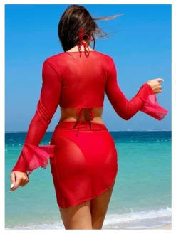 Rose Patchwork Trumpet Sleeve 4-piece Set Bikinis -Bambam Clothing Shop P 20240617172006604 702