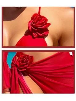 Rose Patchwork Trumpet Sleeve 4-piece Set Bikinis -Bambam Clothing Shop P 20240617172007178 832