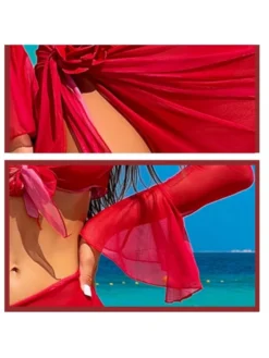 Rose Patchwork Trumpet Sleeve 4-piece Set Bikinis -Bambam Clothing Shop P 20240617172007628 796