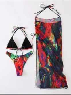 Print Halter Backless 3-piece Set Bikinis -Bambam Clothing Shop P 20240617175615094 784
