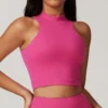 Solid Color Crewneck Sleeveless Cropped Sporty Top