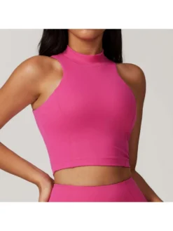 Solid Color Crewneck Sleeveless Cropped Sporty Top
