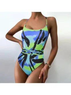 Colorblock Square Neck Backless One-Pieces