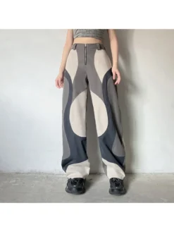Colorblock Patchwork Mid-rise Pants