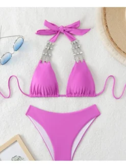 Rhinestone Chain Halter Backless Bikinis -Bambam Clothing Shop P 20240618134846205 288