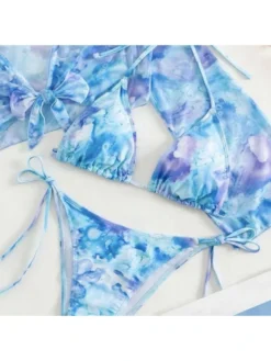 Print Lace-Up Long Sleeve 3-piece Set Bikinis -Bambam Clothing Shop P 20240618163651845 314