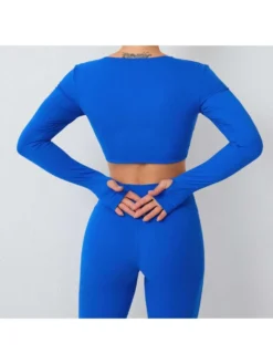 Twist Deep V Neck Long Sleeve Cropped Yoga Top -Bambam Clothing Shop P 20240619141230933 989