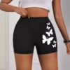 Butterfly Pattern Mid-rise Bodycon Shorts