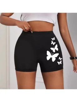 Butterfly Pattern Mid-rise Bodycon Shorts