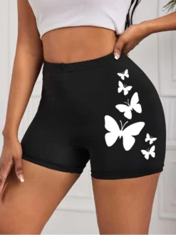 Butterfly Pattern Mid-rise Bodycon Shorts -Bambam Clothing Shop P 20240619155610191 174