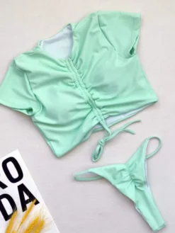 Solid Color Crewneck Fitted Bikinis -Bambam Clothing Shop P 20240619180816299 842