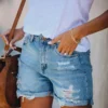 High-waisted Straight Leg Washed Denim Shorts