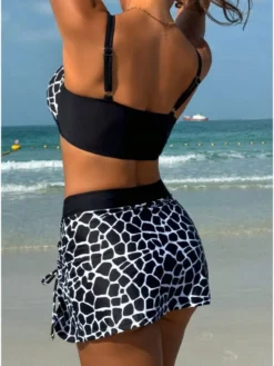 Pattern Split Hem Spaghetti Straps Bikinis -Bambam Clothing Shop P 20240620145223582 919