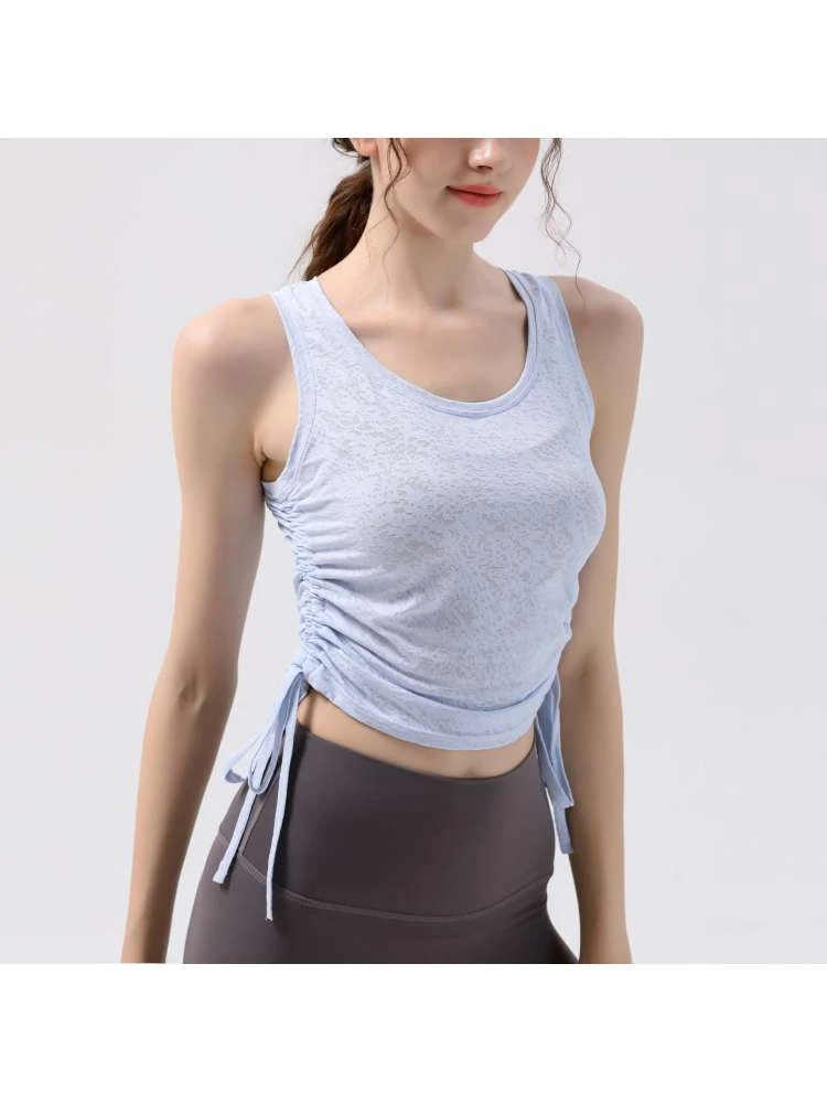 Drawstring Round Neck Pilates Tank & Top 1 Drawstring Round Neck Pilates Tank & Top