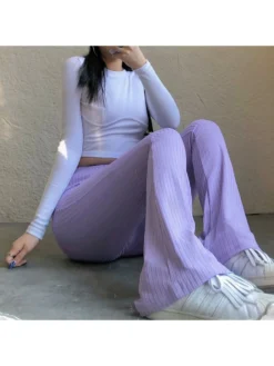 Patchwork Striped High Rise Flared Pants -Bambam Clothing Shop P 20240621090814345 451