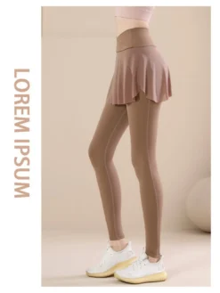 Pleated High Waist Fitted Fake Two-Piece Leggings