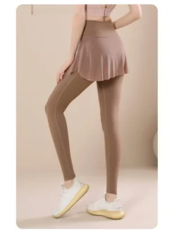 Pleated High Waist Fitted Fake Two-Piece Leggings -Bambam Clothing Shop P 20240621091202701 628