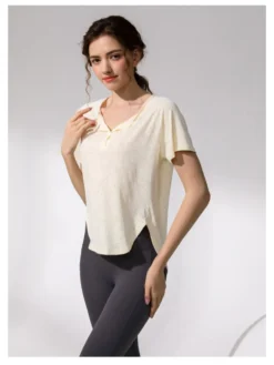 Solid Color Short Sleeve Loose Yoga Workout Top