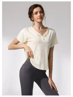 Solid Color Short Sleeve Loose Yoga Workout Top -Bambam Clothing Shop P 20240621092825172 906