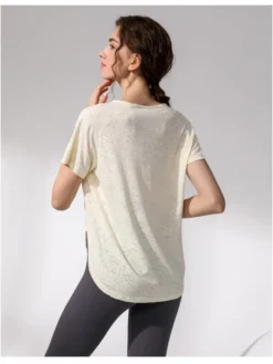 Solid Color Short Sleeve Loose Yoga Workout Top -Bambam Clothing Shop P 20240621092825765 579