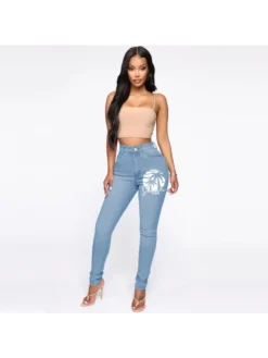 Print Washed High Rise Jeans