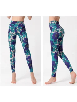 Flower Leaf Print High Rise Skinny Leggings -Bambam Clothing Shop P 20240621112405360 578