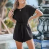 Lace Up Patchwork Short Sleeve Rompers