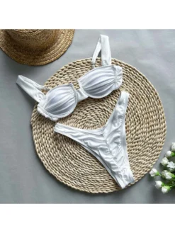 Spaghetti Straps Sleeveless Solid Bikinis Sets -Bambam Clothing Shop P 20240622141620968 265