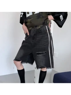 Ripped Colorblock Webbing Denim Loose Pants -Bambam Clothing Shop P 20240622144416655 654