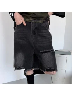 Ripped Colorblock Webbing Denim Loose Pants -Bambam Clothing Shop P 20240622144417234 186