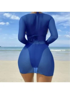 Halter Hollow-out Lace-Up Long Sleeve Bikinis