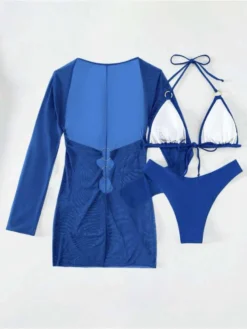 Halter Hollow-out Lace-Up Long Sleeve Bikinis -Bambam Clothing Shop P 20240624120435814 502