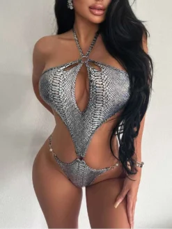 Dots Halter Neck Fitted One-Pieces