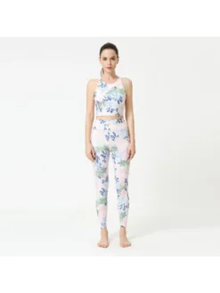 Flower Print High Rise Sleeveless Slim Yoga Sets