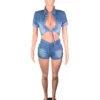 Casual Denim Front Tied 2 Piece Short Set