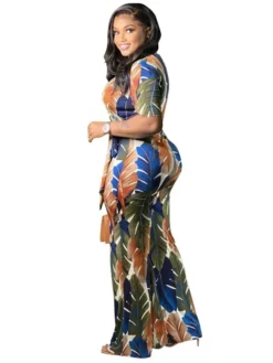 New Arrival V Neck Tie-Wrap Printing Loose Jumpsuits -Bambam Clothing Shop P 34816189912908593 25175
